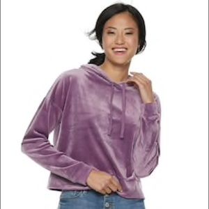 Purple Velvet Cropped Hoodie